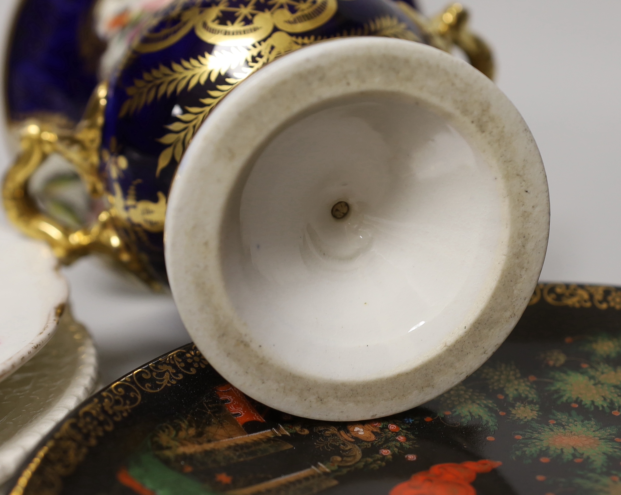 19th century and later Continental china including a Dresden cup and saucer and chocolate cup, a Crown Derby plate etc, tallest 17cm high